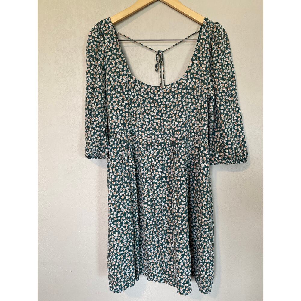 American Eagle Babydoll Green Floral Square Neck Mini Dress SZ M